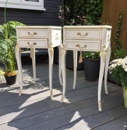 Sold ~Sold~ Vintage Olympus French Louis Style Pair Of Bedside Tables Orignal Glass Tops