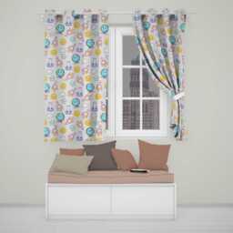 Cute Kawaii Space Rocket Globe Sun Cream Seamless Pattern Readymade Eyelet Ring Top Thermal 100% Blackout Curtains