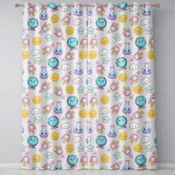 Cute Kawaii Space Rocket Globe Sun Cream Seamless Pattern Readymade Eyelet Ring Top Thermal 100% Blackout Curtains - thumbnail 2