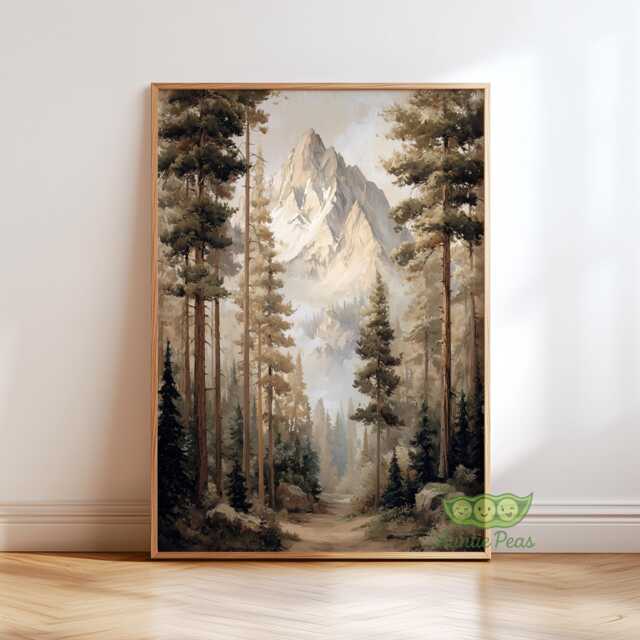 Mountain Forest Path Wall Art Print, Misty Pine Tree Painting, Tranquil Nature Poster, Hiking Decor, Rustic Cabin Decor For Living Room - image 1