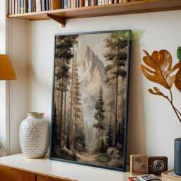 Mountain Forest Path Wall Art Print, Misty Pine Tree Painting, Tranquil Nature Poster, Hiking Decor, Rustic Cabin Decor For Living Room - thumbnail 2