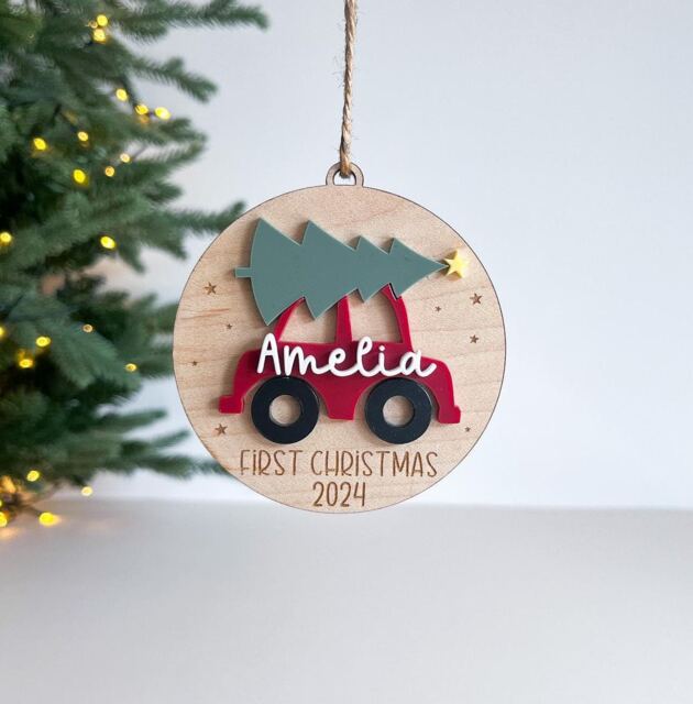 Personalised Christmas Car Bauble - Tree Children's First - image 1