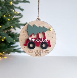 Personalised Christmas Car Bauble - Tree Children's First - thumbnail 1