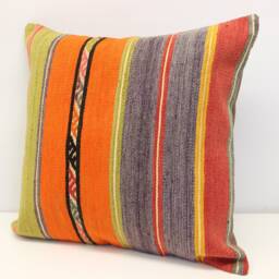 Handmade Kilim Pillow Cover 20x20, Retro Home Decor - thumbnail 3
