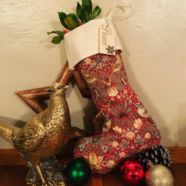 Handmade William Morris Strawberry Thief Christmas Stocking, Mother's Day Stocking, Easter Vintage Gift, Traditional British - image 1