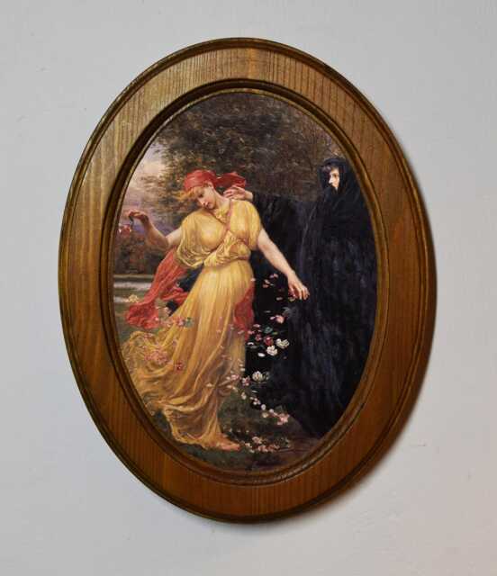 Light Oak Oval Wooden Framed Picture, Valentine Prinsep, First Touch Of Winter Summer Fades, Art Print, Wall Hanging, Antique Vintage Style - image 1