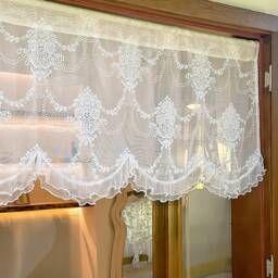 Embroidered Lace Valance Curtain, Elegant Light Filtering Short Window Curtain With Ruffled Edge - thumbnail 4