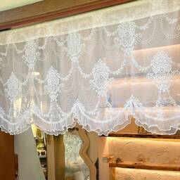 Embroidered Lace Valance Curtain, Elegant Light Filtering Short Window Curtain With Ruffled Edge
