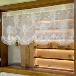White Embroidered Lace Valance Curtain, Elegant Light Filtering Short Window Curtain With Ruffled Edge - thumbnail 2