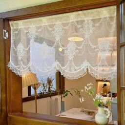 White Embroidered Lace Valance Curtain, Elegant Light Filtering Short Window Curtain With Ruffled Edge - thumbnail 3