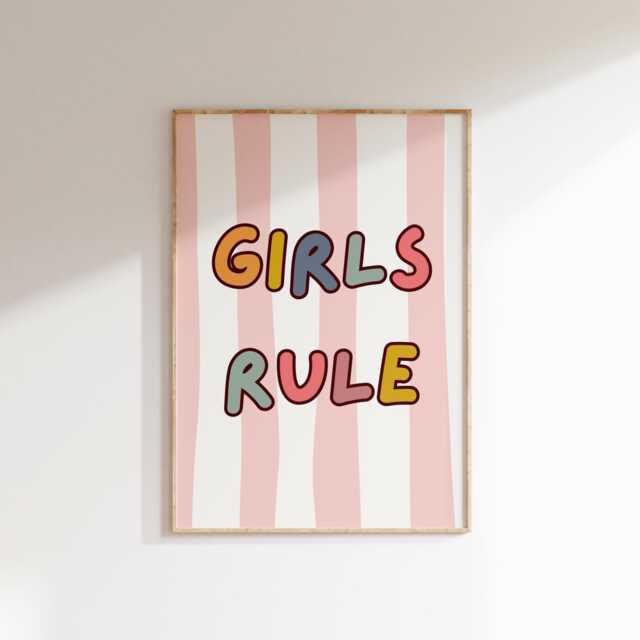 Girls Rule Bright Positive Decor For Bedroom Or Playroom, Girls Affirmation Print - image 1
