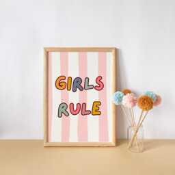 Girls Rule Bright Positive Decor For Bedroom Or Playroom, Girls Affirmation Print - thumbnail 3