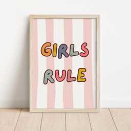 Girls Rule Bright Positive Decor For Bedroom Or Playroom, Girls Affirmation Print - thumbnail 2