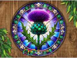 Thistle Sign, Plaque, Scottish Thistle Art, Faux Stained Glass Thistle, Metal Wall Art - thumbnail 1