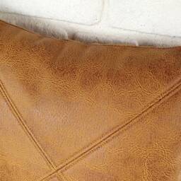 Camel Vegan Leather Pillow Cover Triangle Stitch, Modern Scandinavian - thumbnail 3