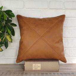 Camel Vegan Leather Pillow Cover Triangle Stitch, Modern Scandinavian - thumbnail 2