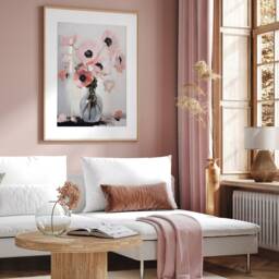 Minimalist Pink Poppies Print, Nordic Floral Digital Painting Poster, Flowers Vase Wall Art, Modern Home Decor, Living Room Canvas - thumbnail 3