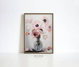Minimalist Pink Poppies Print, Nordic Floral Digital Painting Poster, Flowers Vase Wall Art, Modern Home Decor, Living Room Canvas - thumbnail 1