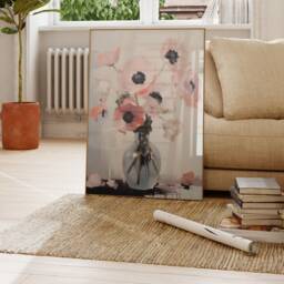 Minimalist Pink Poppies Print, Nordic Floral Digital Painting Poster, Flowers Vase Wall Art, Modern Home Decor, Living Room Canvas - thumbnail 2