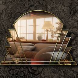 Dazzling Elegance The Coco Art Deco Fan Over Mantle Wall Mirror in Gold - thumbnail 2