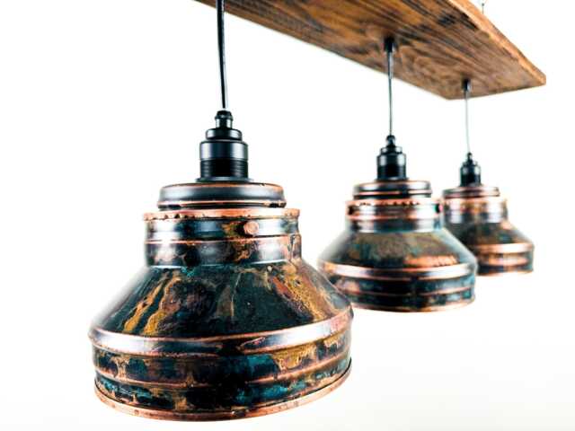 Handmade Patina Chandelier, Reclaimed Wood, Industrial Pendant Light - image 1