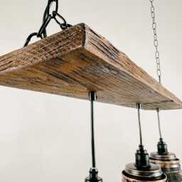 Handmade Patina Chandelier, Reclaimed Wood, Industrial Pendant Light - thumbnail 2