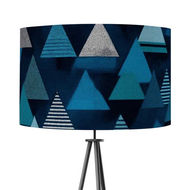 Blue Black Geometric Velvet Lampshade - Transport Inspired Drum 25cm 30cm 35cm 40cm 45cm Retro Vintage , Ceiling Lamp Shade - image 1