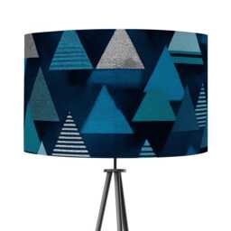 Blue Black Geometric Velvet Lampshade - Transport Inspired Drum 25cm 30cm 35cm 40cm 45cm Retro Vintage , Ceiling Lamp Shade