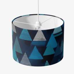 Blue Black Geometric Velvet Lampshade - Transport Inspired Drum 25cm 30cm 35cm 40cm 45cm Retro Vintage , Ceiling Lamp Shade - thumbnail 2