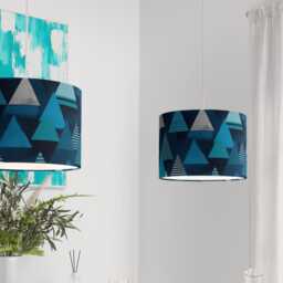 Blue Black Geometric Velvet Lampshade - Transport Inspired Drum 25cm 30cm 35cm 40cm 45cm Retro Vintage , Ceiling Lamp Shade - thumbnail 3