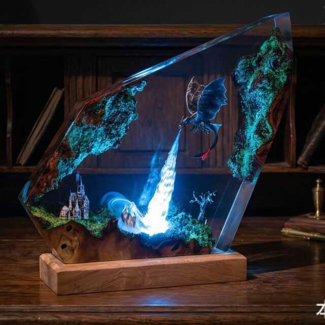 Personalized Dragon Night Light, Toothless Resin Lamp, Flying Httyd Wood Fury Gift - image 1