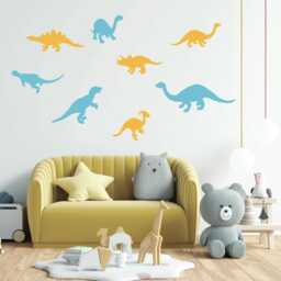 Multicolor Dinosaur Vinyl Decal, Kids Jurassic Bedroom Wall Art Sign, Prehistoric Brachiosaurus, T-Rex, Stegosaurus, Fossil Decor - thumbnail 3