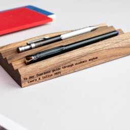 Custom Pen Holder For Desk - Engraved Wooden Walnut Stand One Pen, Minimalist Accessory - thumbnail 2
