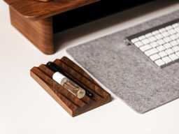 Custom Pen Holder For Desk - Engraved Wooden Walnut Stand One Pen, Minimalist Accessory