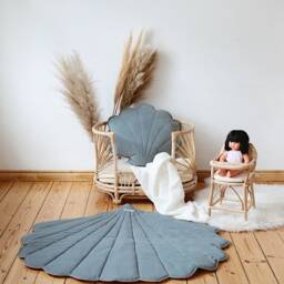 Shell Baby Play Mat Dark Blue, Velvet Nursery Rug, Mermaid Room Decor, Ocean Theme Floor Cushion, Soft Photo Prop, Shower Gift - thumbnail 3