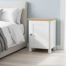 Painted Bedside Table With Oak Top 1-Door Nightstand, Assembled - thumbnail 2