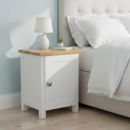 Painted Bedside Table With Oak Top 1-Door Nightstand, Assembled - thumbnail 1
