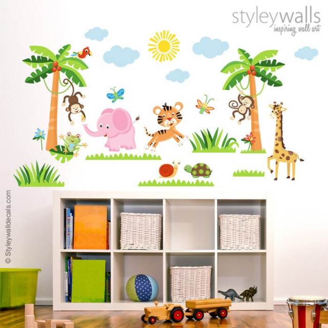 Jungle Animals Wall Decal, Rain Forest Decals, Safari Animals, Nursery Stickers, Monkey Elephant Giraffe Tiger Decals