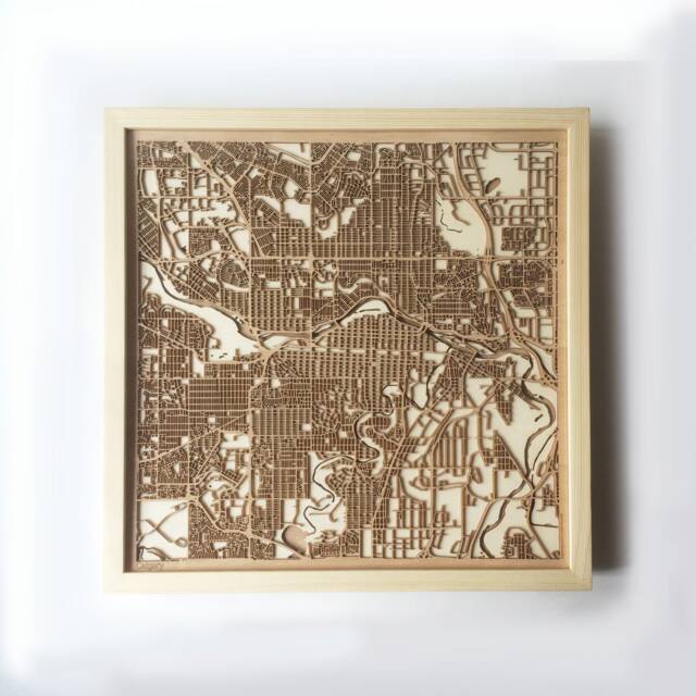 Calgary Wooden Map Art - Laser Cut City Streets, Framed Wood Wall Decor - image 1