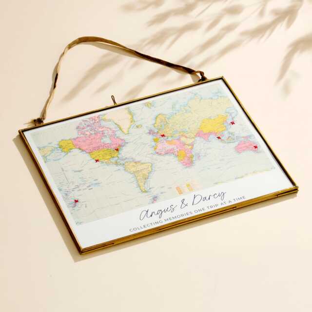 Personalised Where We've Been World Map Stitch Print - Wedding Anniversary Gift Hand Stitched Art - image 1