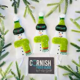 Fused Glass Snowman Decoration - Christmas Decoration, Snowman Home Decor, Christmas - thumbnail 1