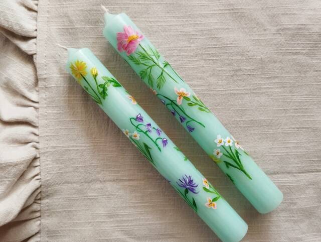 Hand Painted Floral Candles - Veraman Wildflower Design Spring Decoration Mother's Day- Birthday- Valentine - image 1