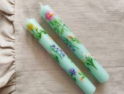Hand Painted Floral Candles - Veraman Wildflower Design Spring Decoration Mother's Day- Birthday- Valentine - thumbnail 1
