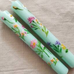 Hand Painted Floral Candles - Veraman Wildflower Design Spring Decoration Mother's Day- Birthday- Valentine - thumbnail 2