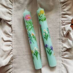 Hand Painted Floral Candles - Veraman Wildflower Design Spring Decoration Mother's Day- Birthday- Valentine - thumbnail 3