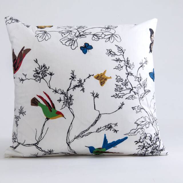 Schumacher Birds & Butterflies Pillow Cover, Designer Cotton - image 1