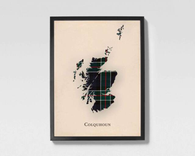 Clan Colquhoun Scottish Tartan Map - Of Scotland Family Wall Decor, Ready To Hang - image 1