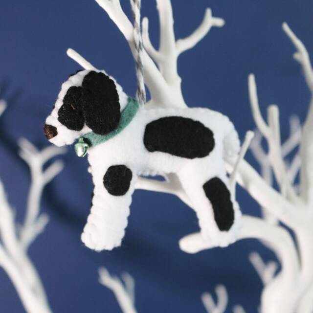 Black & White Springer Spaniel Decoration. Hanging Wool Felt Dog Decoration For Christmas Tree. Handmade Decoration, Xmas Tree Ornament - image 1