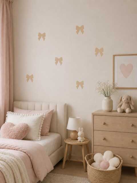 Wooden Bows - Boho Nursery Bow Decor Whimsical Bedroom Scandi Theme Wall Decal Girls Stickers - image 1