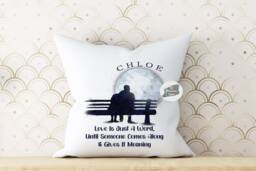 Personalised Couples Bench Cushion, Anniversary Keepsake Pillow - thumbnail 1